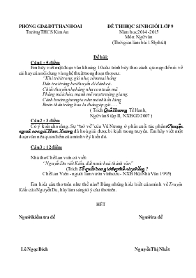 Đề thi học sinh giỏi lớp 9 năm học 2014 -2015 môn Ngữ văn - Trường THCS Kim An
